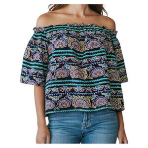 Aqua Romeo & Juliet Embroidered Off Shoulder Top Multi Size M
